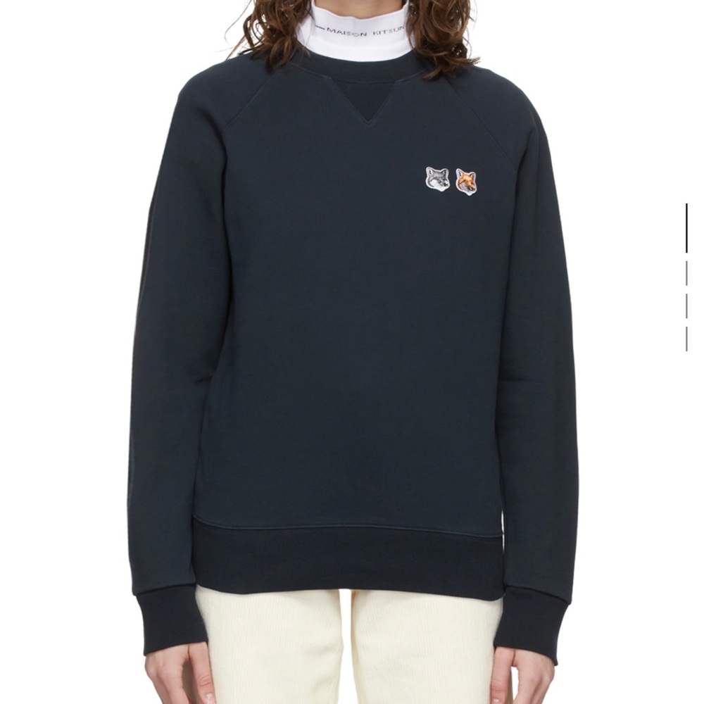 Navy Double Fox Head Patch Classic Sweatshirt - image 2